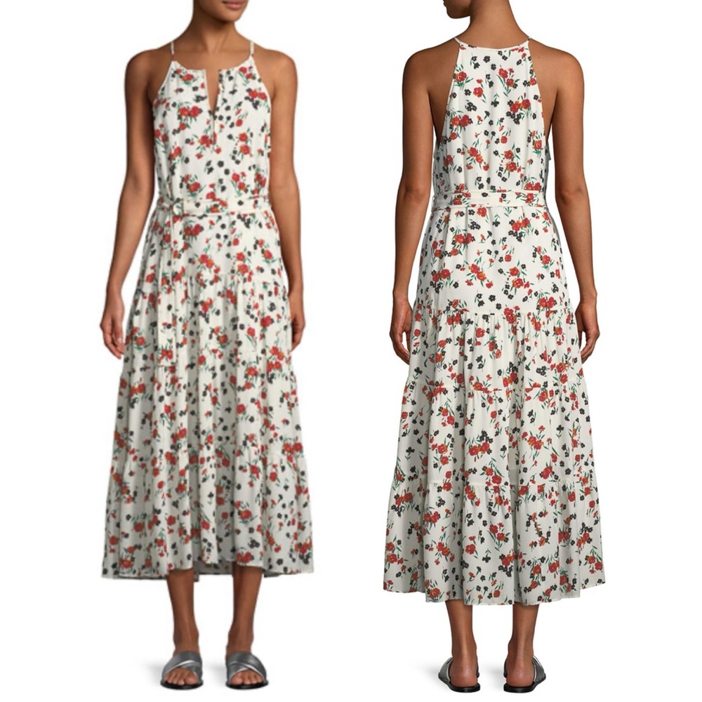 A.L.C. Richards Floral Silk Print Belted Midi Dress Size 6